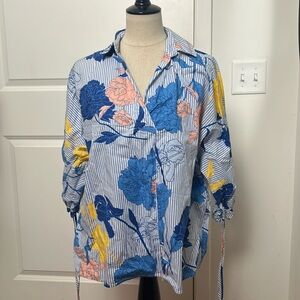 Pinstripe Floral Blouse